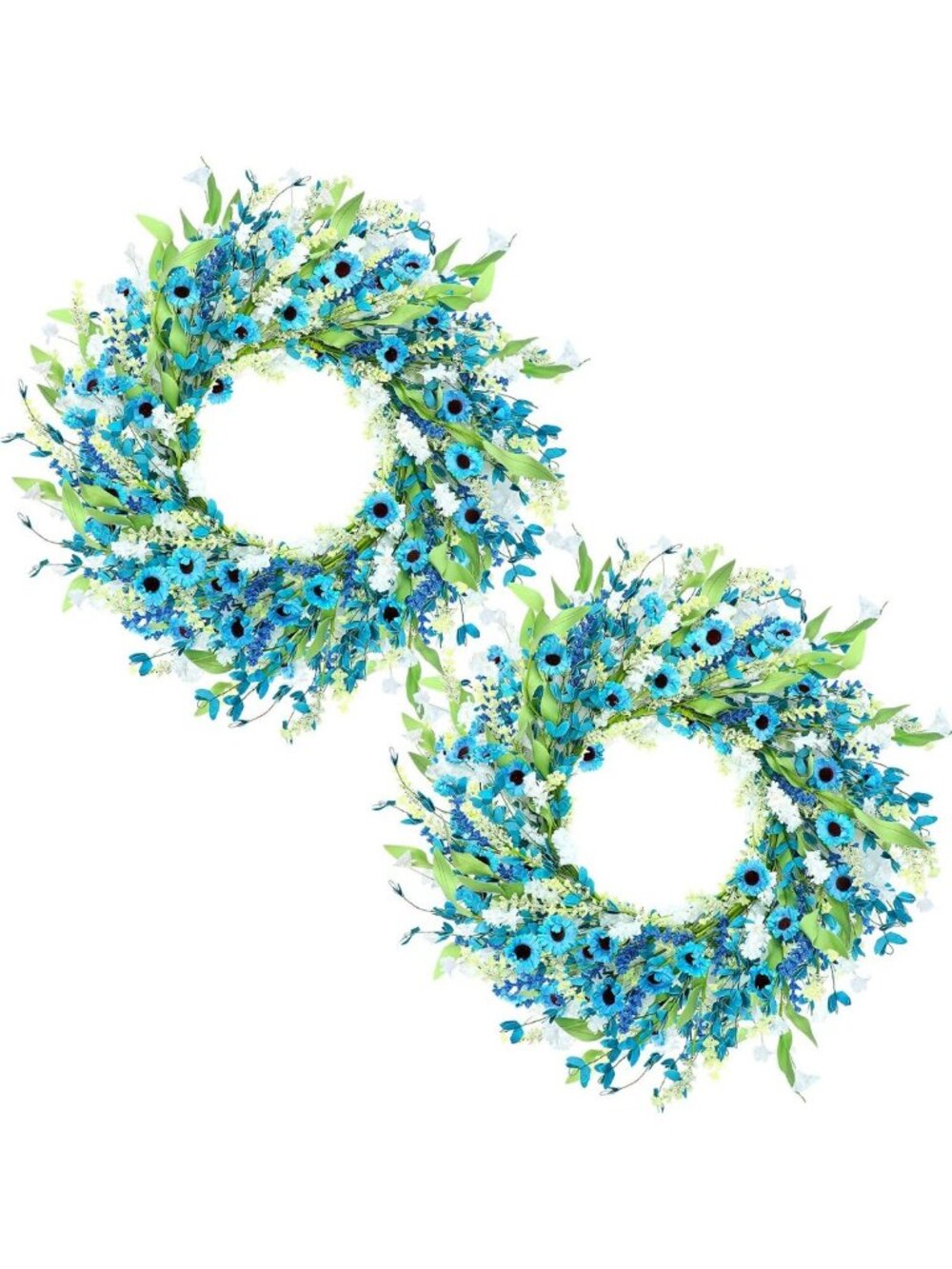 22'' Blue Daisy Flower Wreaths - 2 Pcs Spring Summer Decor for Front Door & Home